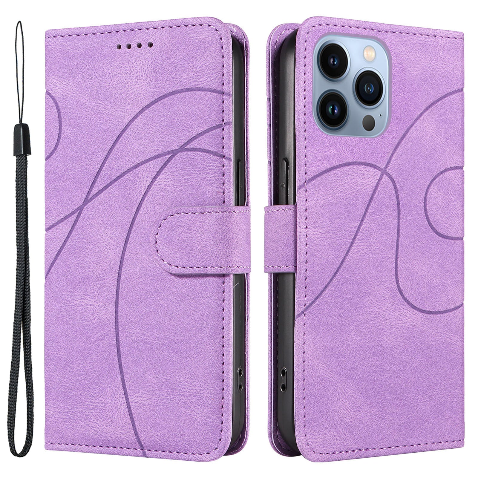 For iPhone 13 Pro Max Leather Flip Case Imprinted Line Stand Wallet Phone Cover with Strap For iPhone 13 Pro Max Leather Flip Case Imprinted Line Stand Wallet Phone Cover with Strap